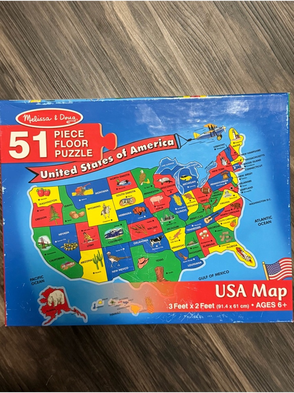 Melissa & Doug USA Map Floor Puzzle - Blue, Red, Yellow, Green